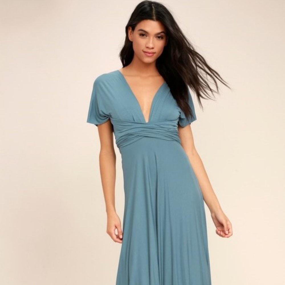 Lulus Tricks of the Trade Slate Blue Maxi Dress